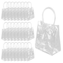 ZOENHOU 25 Pack Clear Gift Bags with Handles,Reusable Transparent Party Favor Bags,5.1 x 6 x 2.8 Inch Waterproof PVC Shopping Bag