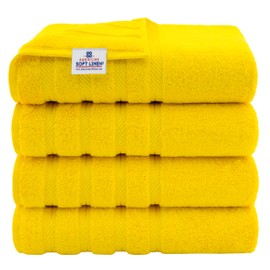 American Soft Linen Luxury 4 Piece Bath Towel Set, 600 GSM 100% Cotton Turkish Bath Towels for Bathroom, 27x54 in Extra Large Bathroom Shower Towels, Yellow