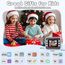 Hangrui Kids Camera Instant Print, 2.4'' Instant Camera for Kids, 1080P Kids Digital Camera with 32GB Card & 3 Rolls Photo Paper, Christmas Birthday Gifts Kids Toys for Girls & Boys Aged 3-12 -White