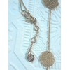 Gold tone necklaces + pendants. leather ring, rhinestone tear drop,