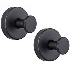 TOMVAES 2 PCS Suction Cup Hooks for Bathroom & Kitchen - Stainless Steel Shower & Towel Hooks - No Drill, Wall Mounted - Brushed Matte Black