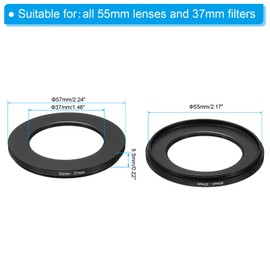 PATIKIL 55mm-37mm Metal Step Down Ring, Camera Lens Filter Adapter Ring Aluminum Filter Adapter Ring for Camera Lenses Hood, Black