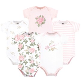 Hudson Baby Infant Girl Cotton Bodysuits, Vintage Rose, Newborn