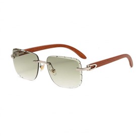 Luxury Square Rimless Gem Cut Retro 90's Hip Hop Diamond Cut Lens Mint Green Gradient Tint Lens Silver Metal Frame Woodgrain Arm Sun Glasses Frameless Rectangle Shades Sunglasses For Men And Women