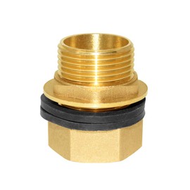 Hooshing Brass Bulkhead Fitting 1 Inch Male 1 Inch Female Thead Soild Brass Water Tank Connector with Rubber Ring Hose Adapter
