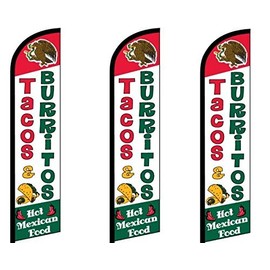R and R Industries Tacos & Burritos Flag pack of 3 (Mount and Poles are Not Included)