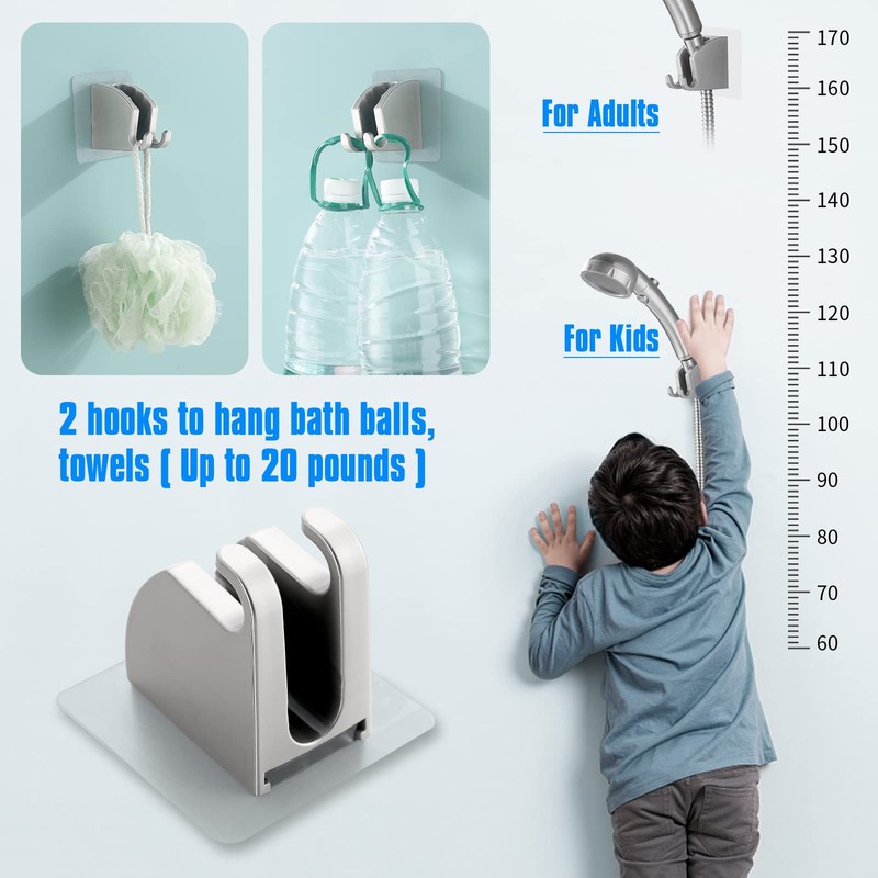 JONKEAN Brushed Nickel Handheld Shower Head Holder with 2 Hanger