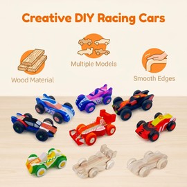 12 Pcs Unfinished Wooden Cars, Wooden Cars to Paint DIY Arts and Crafts Kit for Kids Home Activities Family Handicraft Projects and Easy Woodworking (Paints and Brushes not Included)