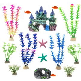 Fish Tank Decorations,Aquarium Decor 15Pcs,Aquarium Plants for Fish Tank Accessories,Small Resin Castle and Rockery Betta