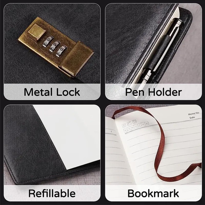 Diary with Lock A5, PU Leather Journal with Combination Lock,