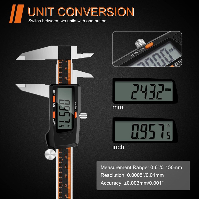 Digital Caliper, HARDELL 6 Inch Stainless Steel Calipers Measuring Tool