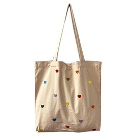 SUNTRADE Canvas Tote Bag with Pocket Reusable Soft Grocery Cloth Bag Floral Shoulder Bag with Little Love Pattern for Beach Travel Shopping (pink)