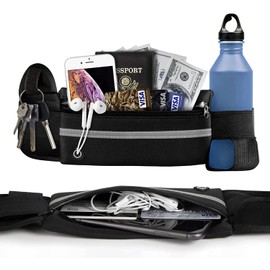 Running Pouch, Fanny Pouch, Water Bottle Pouch Included, Smartphone Bag, Large Capacity, Waterproof, Lightweight, Stretchable, Adjustable Belt, Earphone Hole, Uses Light Reflecting Material, Safe at