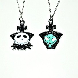 Unbranded Nightmare Before Christmas JACK & SALLY Set Of 2 Charm Pendants On 18" Chain