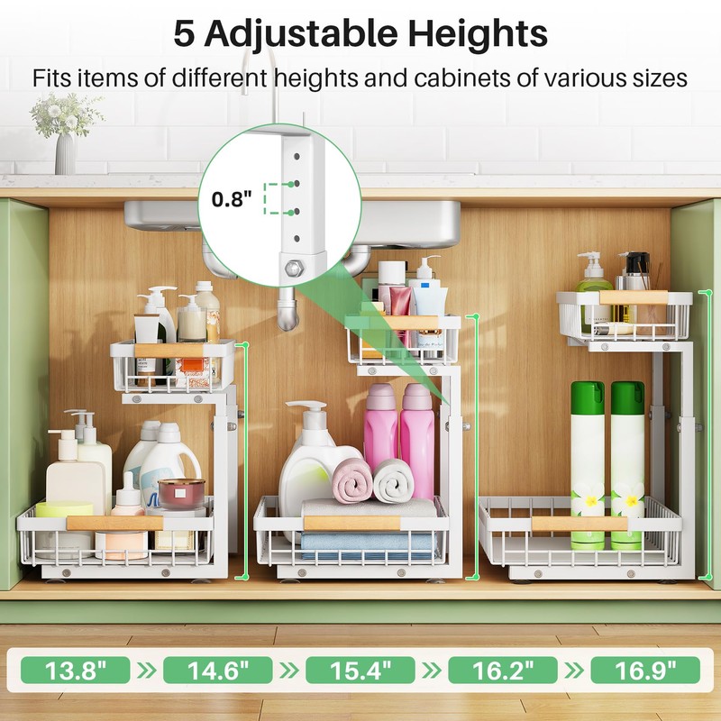 Kitstorack Under Sink Organizer, 2 Tier Under the Sink Storage,