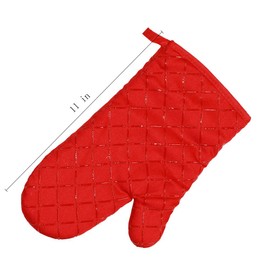 Oven Mitts, Non-Slip Premium Heat Resistant Kitchen Gloves Cotton & Polyester Quilted Oversized Mittens, 1 Pair Red