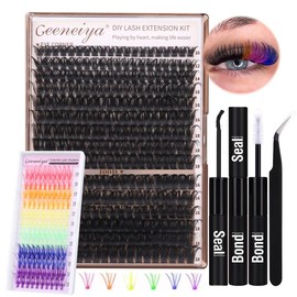 Volume Lash Clusters Kit DIY Lash Extension Kit D Curvature Eyelash Extensions with Lash Bond and Seal Waterproof Tweezers,10-14mm Eye Corner Eyelashes and 16-18MM Cluster Lashes(300PCS,80D+100D):_NEW-Volume+Colors