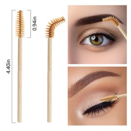 MyAoKuE-UP 100 Pack Bamboo Handle Mascara Wands Disposable Eyelash Brushes Eco-friendly Lash Extension Tool, Black (Brown)