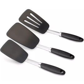 Unbranded 3 pack Hygienic Solid Heat-Resistant Flexible Silicone Spatula, Black Turner