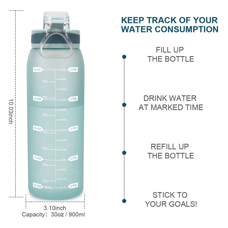 Teentumn Time Marker Water Bottle Gym, 30oz Large Durable Bottle