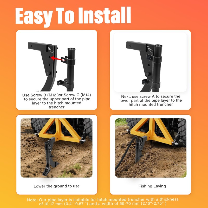 Pipe Layer Attachment Fits Hitch Mounted Ripper Trencher Accessories, Pipe