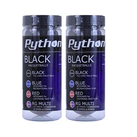 Python 3 Ball Can Black Racquetballs (Long Rally Ball!) (2-Packs/Cans, 6-Balls)