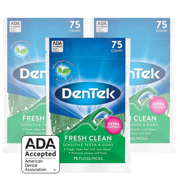 DenTek Fresh Clean Floss Picks | Silky Comfort Floss | 75 Count | 3 Pack