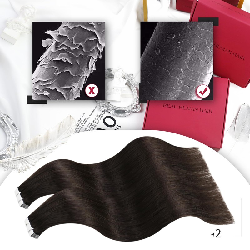 Moresoo Tape Extensions Real Hair Dark Brown Invisible Real Hair