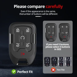 For Chevy GMC Key Fob Cover with Keychain.Compatible with 2023 2022 2021 2020 2019 GMC Sierra, Chevy Silverado 1500 2500HD 3500HD,No Screws Required for Installation.