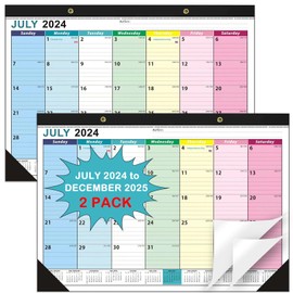 INSCOOL Desk Calendar 2024-2025, 18 Months Calendar Jul 2024 - Dec 2025, 17" x 12", Office Desk Wall Calendar Planner with Notes, Desk Pad, 2 Corner Protectors, 2 Hanging lanyards, Colorful Theme (2Pack)