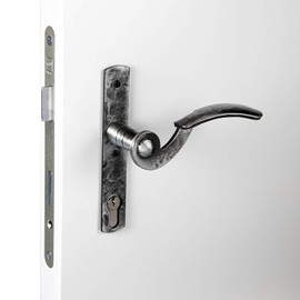 Gedotec Change Fitting Knob, 1 Door Fitting, Antique Door Handles, Room Door, BERN, PZ 72 mm, Left, Door Handle Forged Iron Black - Silver Patinated, Vintage Handle Set