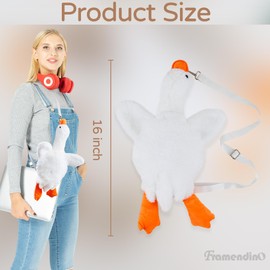 Framendino, Kawaii Goose Plush Purse Cute Cross Body Bag Wallet with Chain Strap for Women Teens Lolita (White), White, 1 Pack