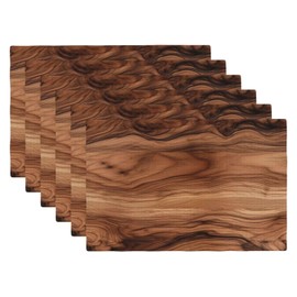 XALOGEER Wood Grain Placemats Set of 6 Brown Vintage Natural Walnut Wooden Board Linen Place Mat Washable Double Layer Table Mats for Kitchen Dining Decoration 12x18 Inch