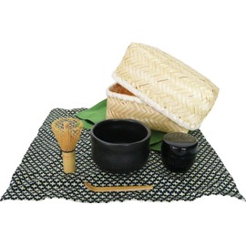 Yamako 80617 New Tea Bowl Tea Kio Matcha Set, Black Tenmei Bowl, Black