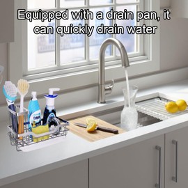 Ruiqas Kitchen Sink Sponge Holder Drainer Sponge Holder with Removable Tray Stainless Steel Dish Brush Holder