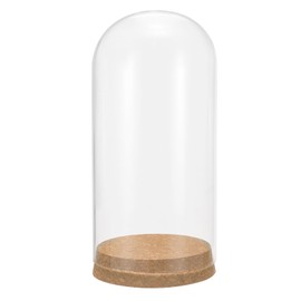 uxcell Cloche Glass Dome, 3.5" x 7" Decorative Glass Display Bell Jar Dome Cloche with Light Brown Base for DIY Flower Craft, Home Decor, Collectibles Specimens Plants Dustproof