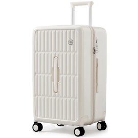 aji 70/30 Split Open 26 Inch Checked Luggage with Spinner Wheels,Travel Suitcase with Adjustable Velcro for Flexible Large Capacity,Hardside Suitcase for Men Women,for 20+Days Travel,Coconut White