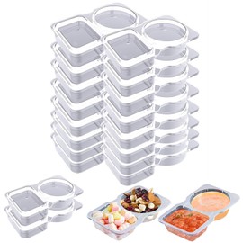 30Pcs Portable Reusable Sauce Container Salad Dressing Container Double Clear Compartment Condiment Container with Lids for Sauce Sampling Travel Snack Great for Picnics and Camping Trips