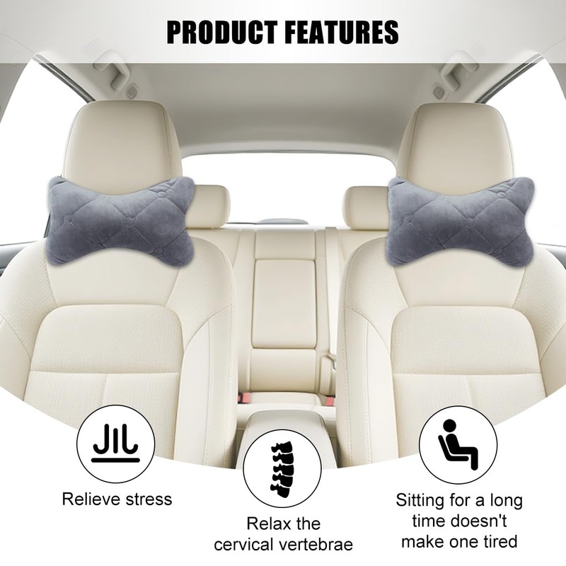 2PCS Car Headrest Pillow, Comfortable Ergonomic Design Vehicle Seat Neck