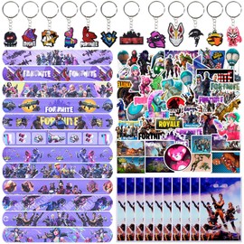 Amazluck Party Bag Fillers for Kids, 84 PCS Themed Birthday Party Supplies Include 50 Stickers 12 Keychains 12 Slap Bracelets 10 Party Bags Gift for Kids Boys Girls Birthday Party Bag Fillers