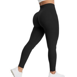 HIGORUN Seamless Workout Leggings for Women Gym Yoga Pants Scrunch Butt Lift Leggings High Waist Tights Black L