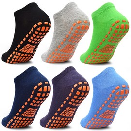 HYCLES Kids Non-Silp Ankle Socks with Girp- 6 Pairs Trampoline Unisex Toddler Socks Anti-Skid Socks for Children 10-13 Years
