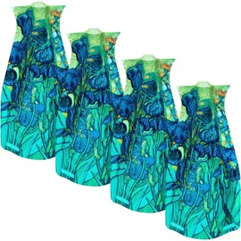 MODGY Expandable Flower Vase, Plastic Decorative Modern Foldable Printed Vases for Centerpieces for Wedding, Dining Table, Home Decor, Living Room, Bathroom, Irises, Vincent van Gogh, 4 Pack