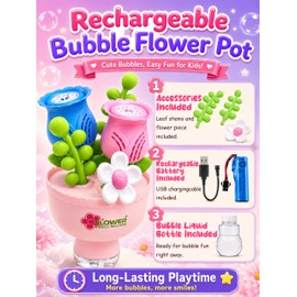 Flower Automatic Bubble Machine for Toddler Kid Toy Age 3 4 5 6 7 8 Year Old Little Girl Boy Gift Maker Blower Summer Outdoor Burbujas Niñas Easter Christmas Birthday Present Pink