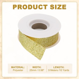 sourcing map 1" x 10 Yards Sparkle Ribbons, Wreath Crafts Cut Edge Ribbon, Sparkling Fabric Ribbon for Bow Making, Gift Wrapping, Festival Wedding Party Decoration, Bright Gold