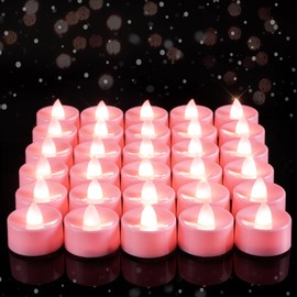 Amagic 30 Pcs Pink Flickering Flameless Tea Lights Battery Operated, 200+ Hours Long Lasting Colored Candle for Wedding, Table Centerpiece, Theme Party, Aniversary, Proposal, Christmas, Pink Base