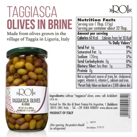 ROI Italian Taggiasca Olives in Brine - Whole Olives with Pits - Product of Italy 17.6oz / 500g