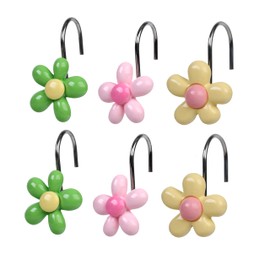 Twofish Home Colorful Flower Shower Curtain Hooks Colorful Flower Anti Rust Shower Curtain Hooks Decorative Resin Colorful Flower Shower Curtain Rings Set of 12