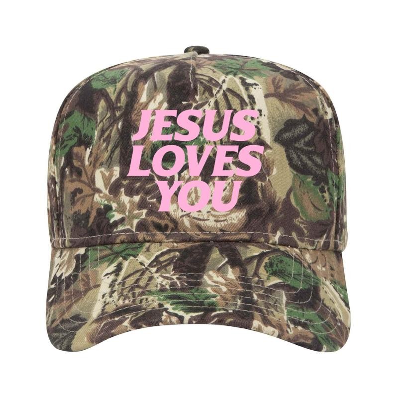 Jesus Loves You Camo Unisex Trucker Hat - Color: Orange