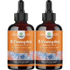 Vegan Vitamin B Complex Liquid - 9-in-1 Liquid B Complex Vitamins for Women & Men with B1 B2 B3 B5 B6 B7 Folate Methyl B12 Plus Vitamin C - Super Concentrated Non GMO & Naturally Flavored (240svg)